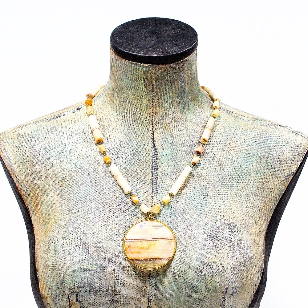 VTG 60's Natural Stone Aztec Sun Linked Necklace